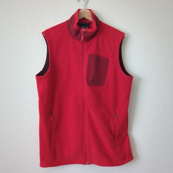 Marmot Polartec Red Full Zip Fleece Vest Mens Size Large Microfleece Warm Layer - Picture 4 of 9